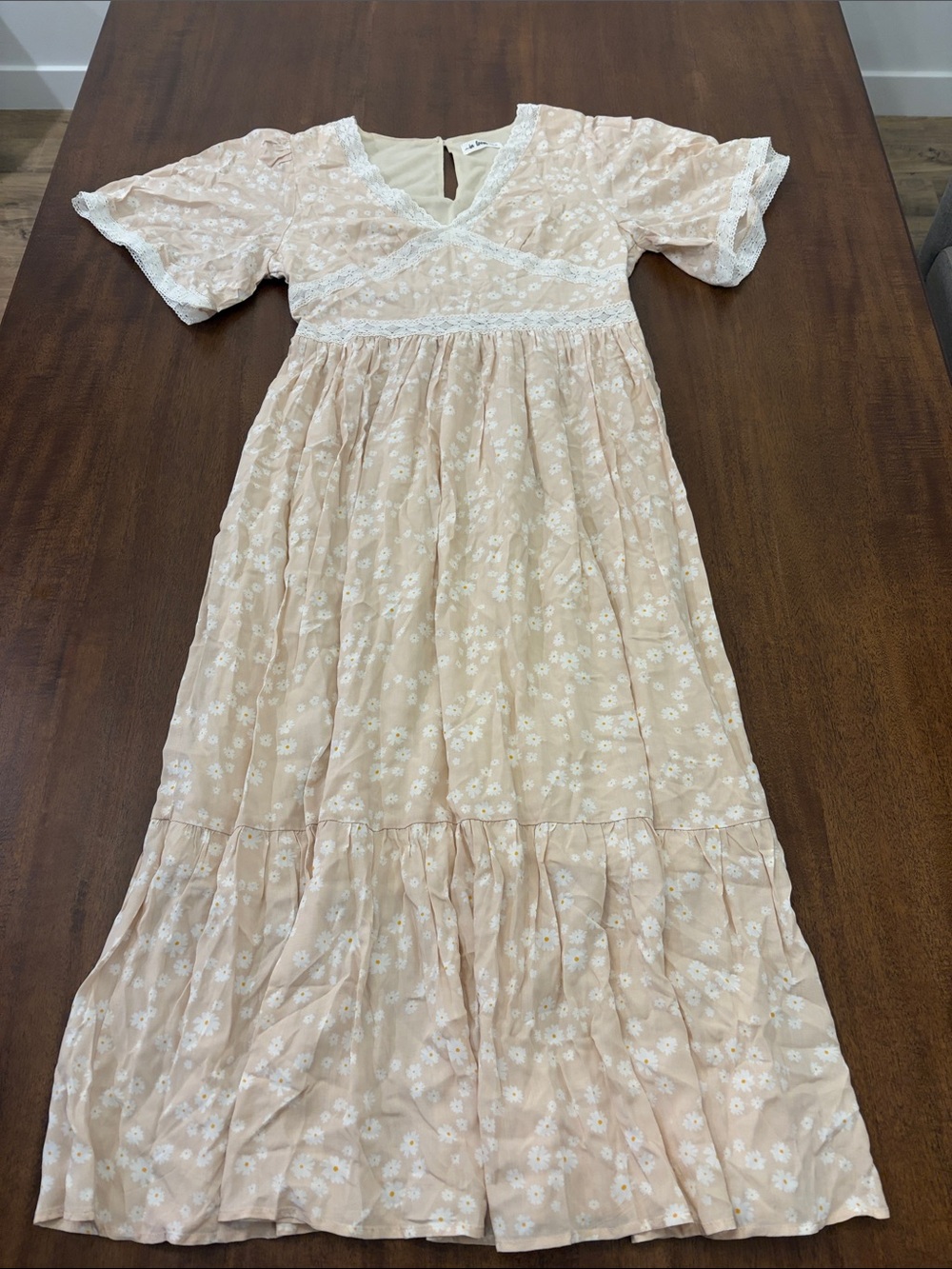 In Bloom Cream Floral Midi Dress with Lace Trim